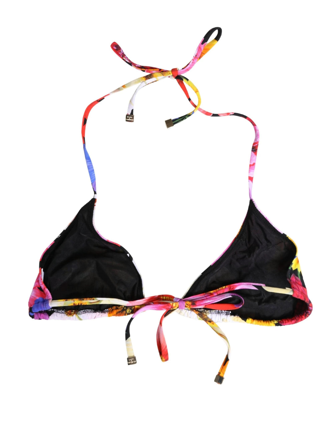 Dolce &amp; Gabbana Black Floral Print Nylon Halter Bikini Top Swimwear