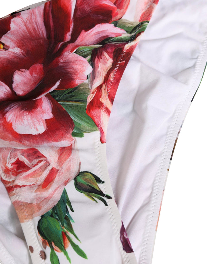 Dolce &amp; Gabbana White Floral Print Swimsuit Bikini Bottom Swimwear
