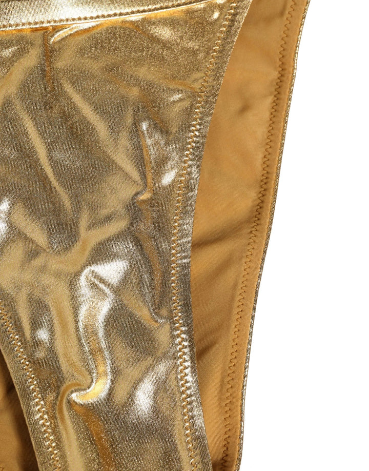 Dolce &amp; Gabbana Gold-Tone Polyester Bikini Bottom Logo Swimwear