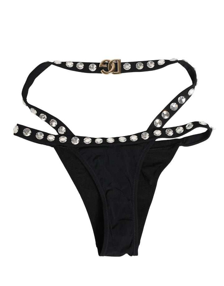 Dolce &amp; Gabbana Sample Sale | Dolce &amp; Gabbana Black Crystal Embellished Bikini Bottom Swimwear - | Designer outlet