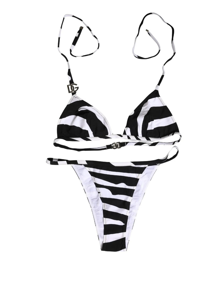 Dolce &amp; Gabbana Black White Zebra Bikini Top Bottom Swimwear