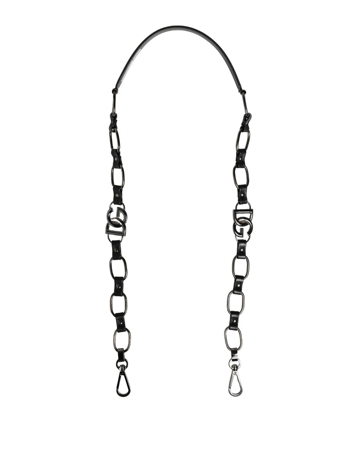 Dolce & Gabbana Sample Sale | Dolce & Gabbana Black Leather Silver Chain Bag Accessory Shoulder Strap - | Designer outlet