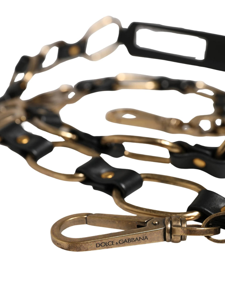 Dolce & Gabbana Sample Sale | Dolce & Gabbana Black Leather Gold Chain Bag Accessory Shoulder Strap - | Designer outlet