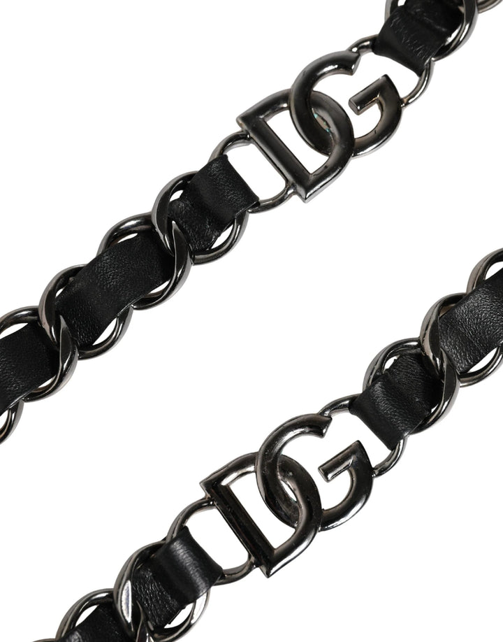 Dolce & Gabbana Sample Sale | Dolce & Gabbana Black Leather Silver Chain Bag Accessory Shoulder Strap - | Designer outlet
