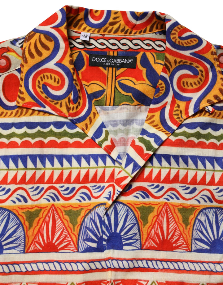 Dolce &amp; Gabbana Sample Sale | Dolce &amp; Gabbana Multicolor Sicilian Carretto Twill Cotton Men Shirt - | Designer outlet