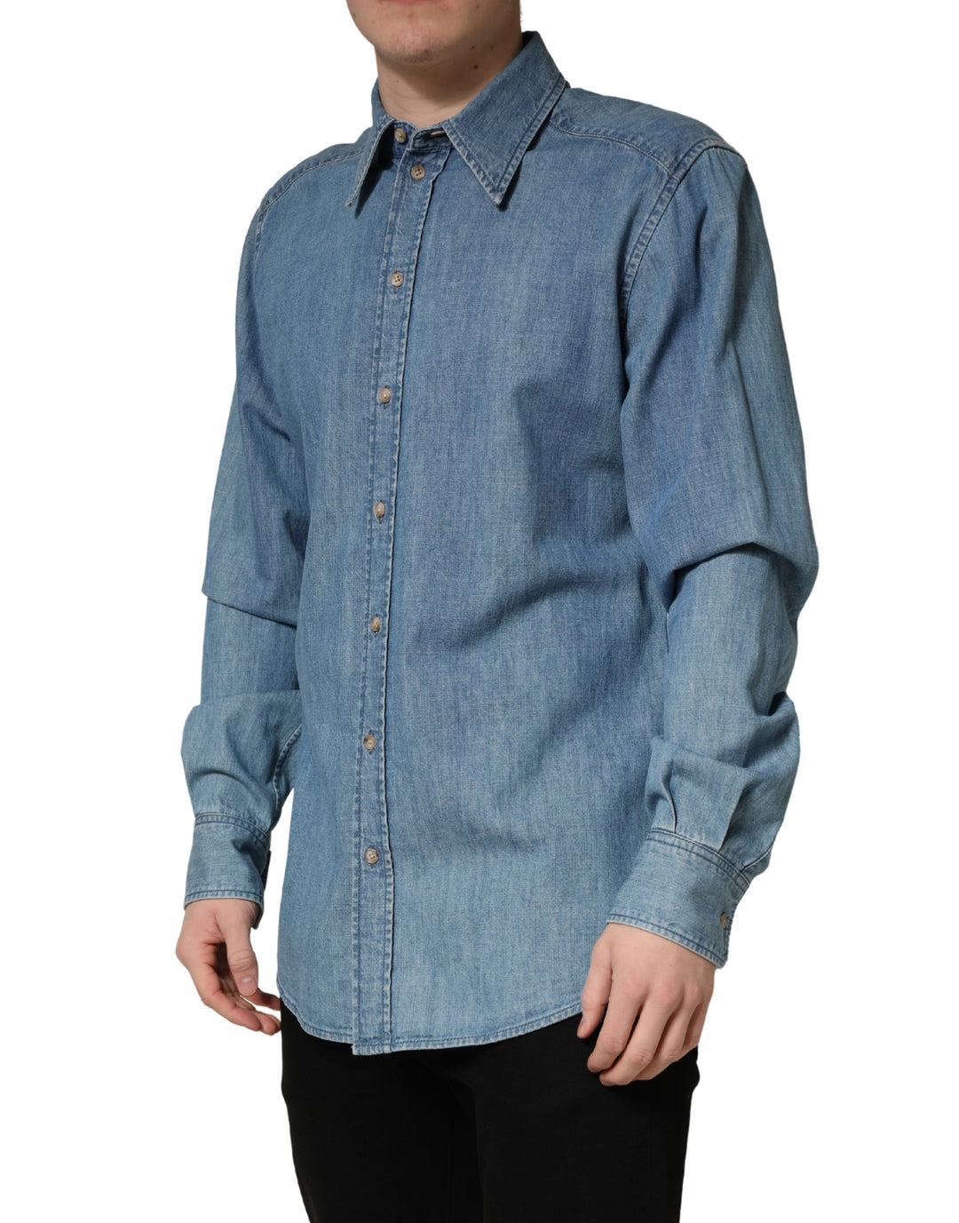 Dolce &amp; Gabbana Sample Sale | Dolce &amp; Gabbana Blue Cotton Stretch Casual Denim Slim Shirt - | Designer outlet