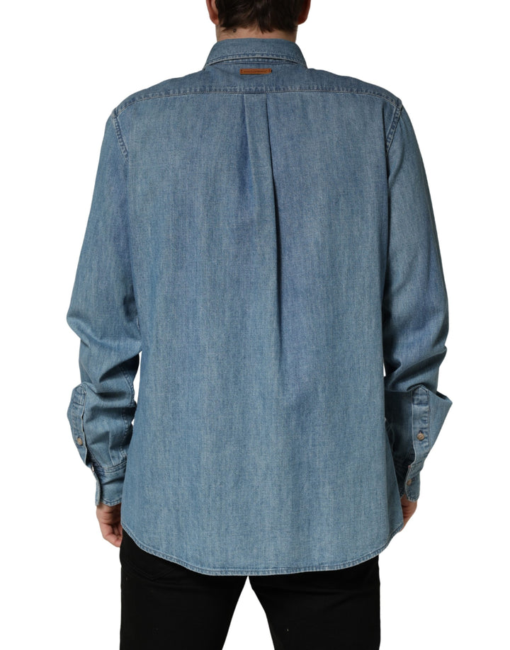 Dolce &amp; Gabbana Sample Sale | Dolce &amp; Gabbana Blue Cotton Stretch Casual Denim Slim Shirt - | Designer outlet