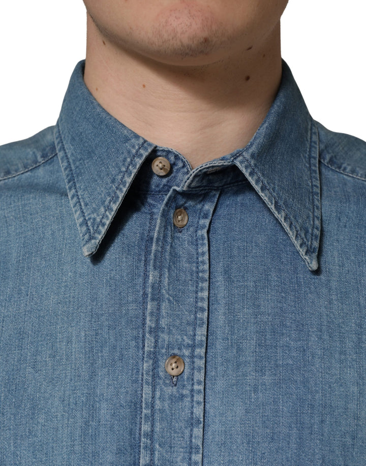 Dolce &amp; Gabbana Sample Sale | Dolce &amp; Gabbana Blue Cotton Stretch Casual Denim Slim Shirt - | Designer outlet