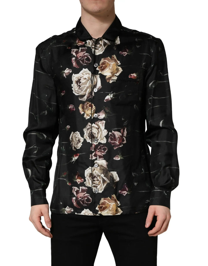 Dolce &amp; Gabbana Black Floral Print Long Sleeves Casual Shirt