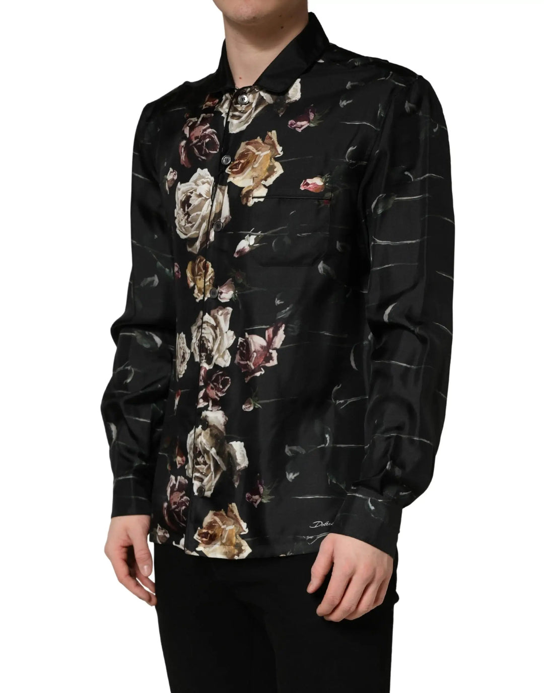 Dolce &amp; Gabbana Black Floral Print Long Sleeves Casual Shirt