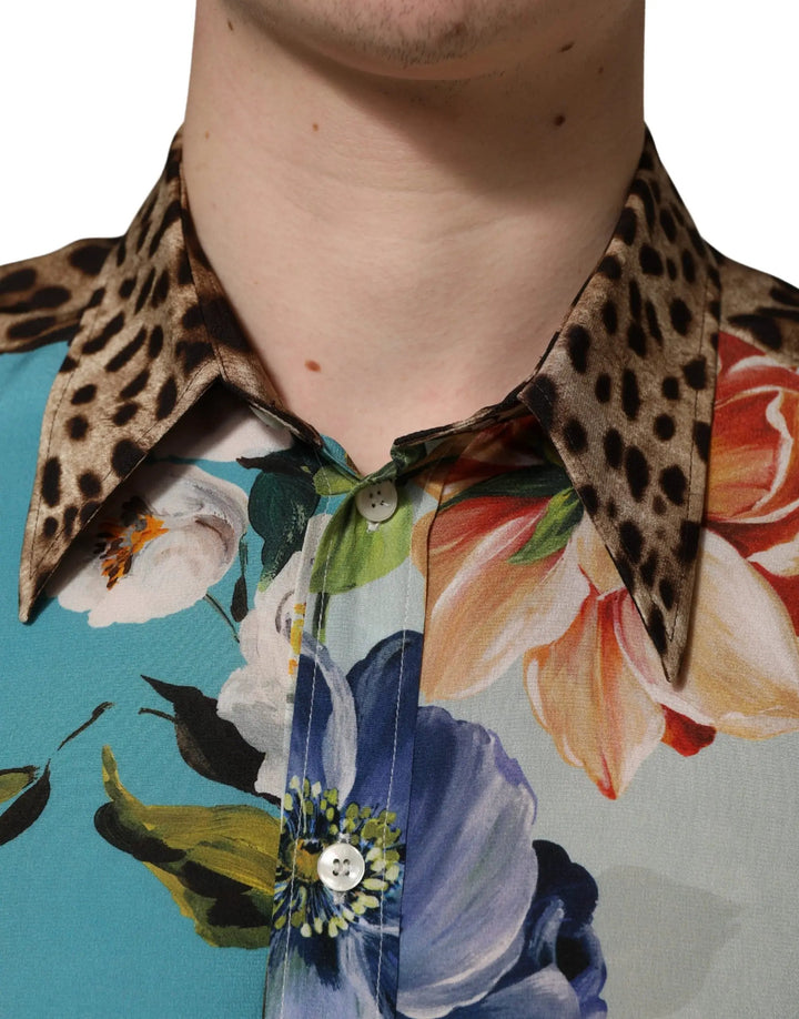 Dolce &amp; Gabbana Multicolor Floral Animal Print Collared Shirt