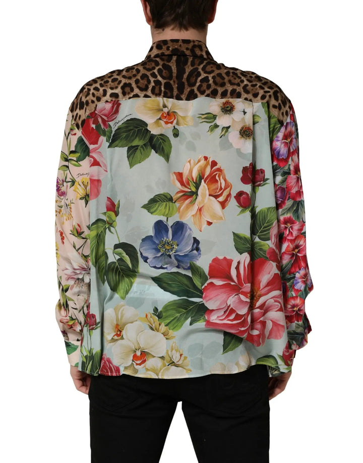 Dolce &amp; Gabbana Multicolor Floral Animal Print Collared Shirt