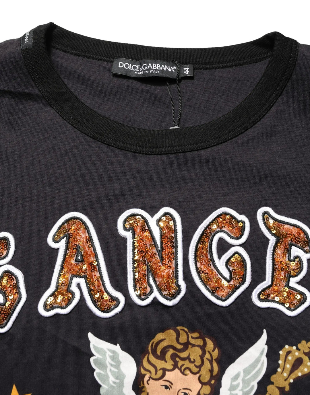 Dolce &amp; Gabbana Black Angel Print Cotton Crew Neck T-shirt