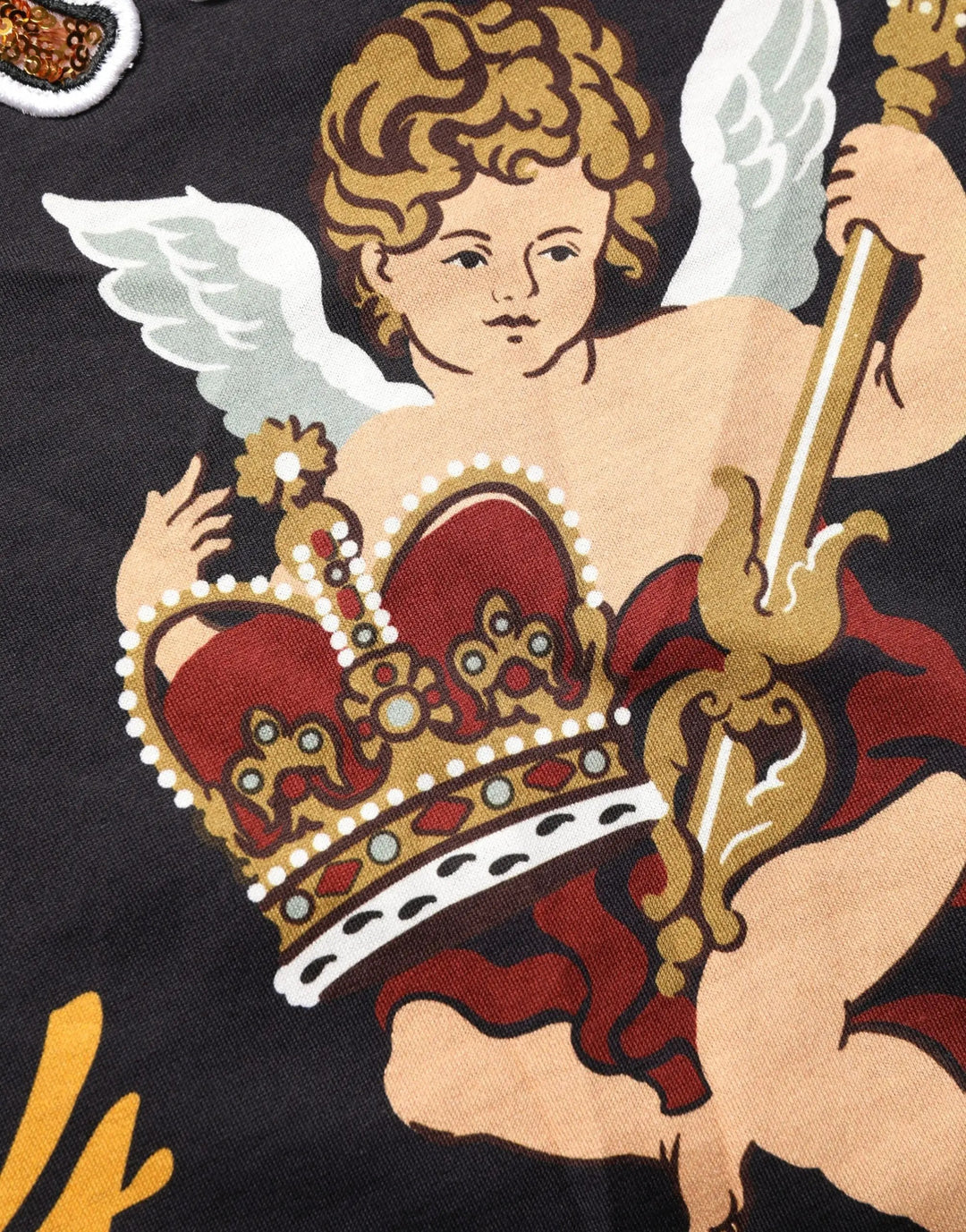 Dolce &amp; Gabbana Black Angel Print Cotton Crew Neck T-shirt