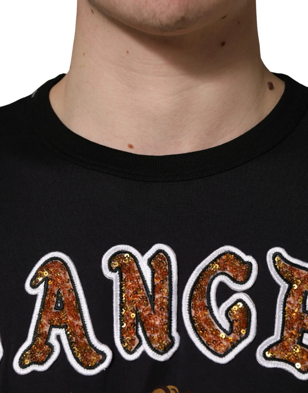 Dolce &amp; Gabbana Black Angel Print Cotton Crew Neck T-shirt