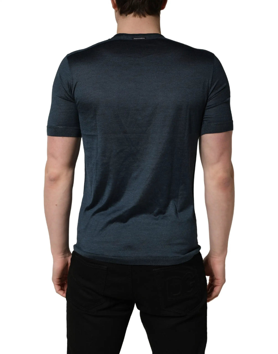 Dolce &amp; Gabbana Dark Blue Silk Crew Neck Short Sleeve T-shirt
