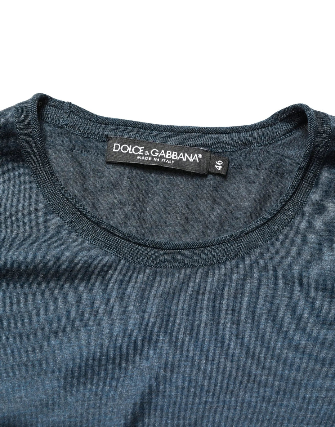 Dolce &amp; Gabbana Dark Blue Silk Crew Neck Short Sleeve T-shirt