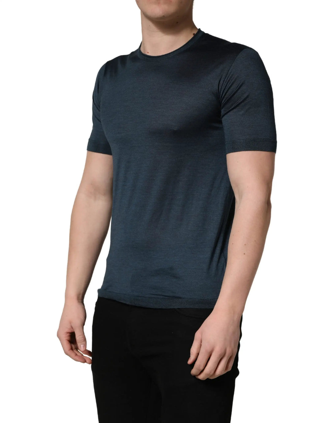 Dolce &amp; Gabbana Dark Blue Silk Crew Neck Short Sleeve T-shirt