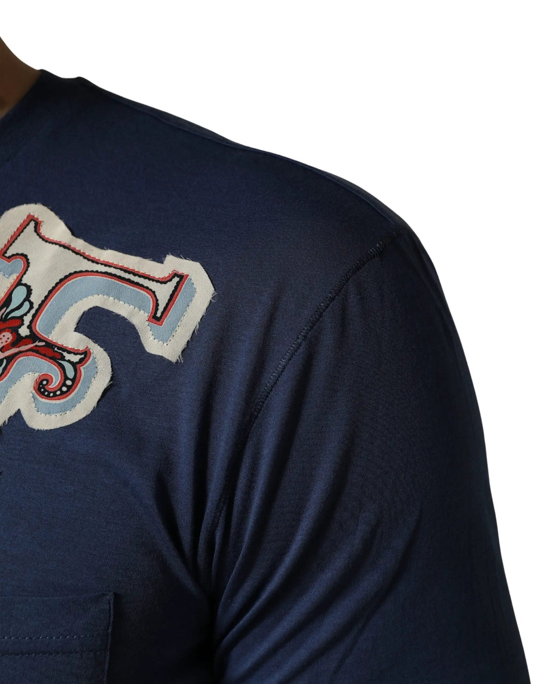 Dolce &amp; Gabbana Navy Blue Cotton Graphic Crew Neck T-shirt