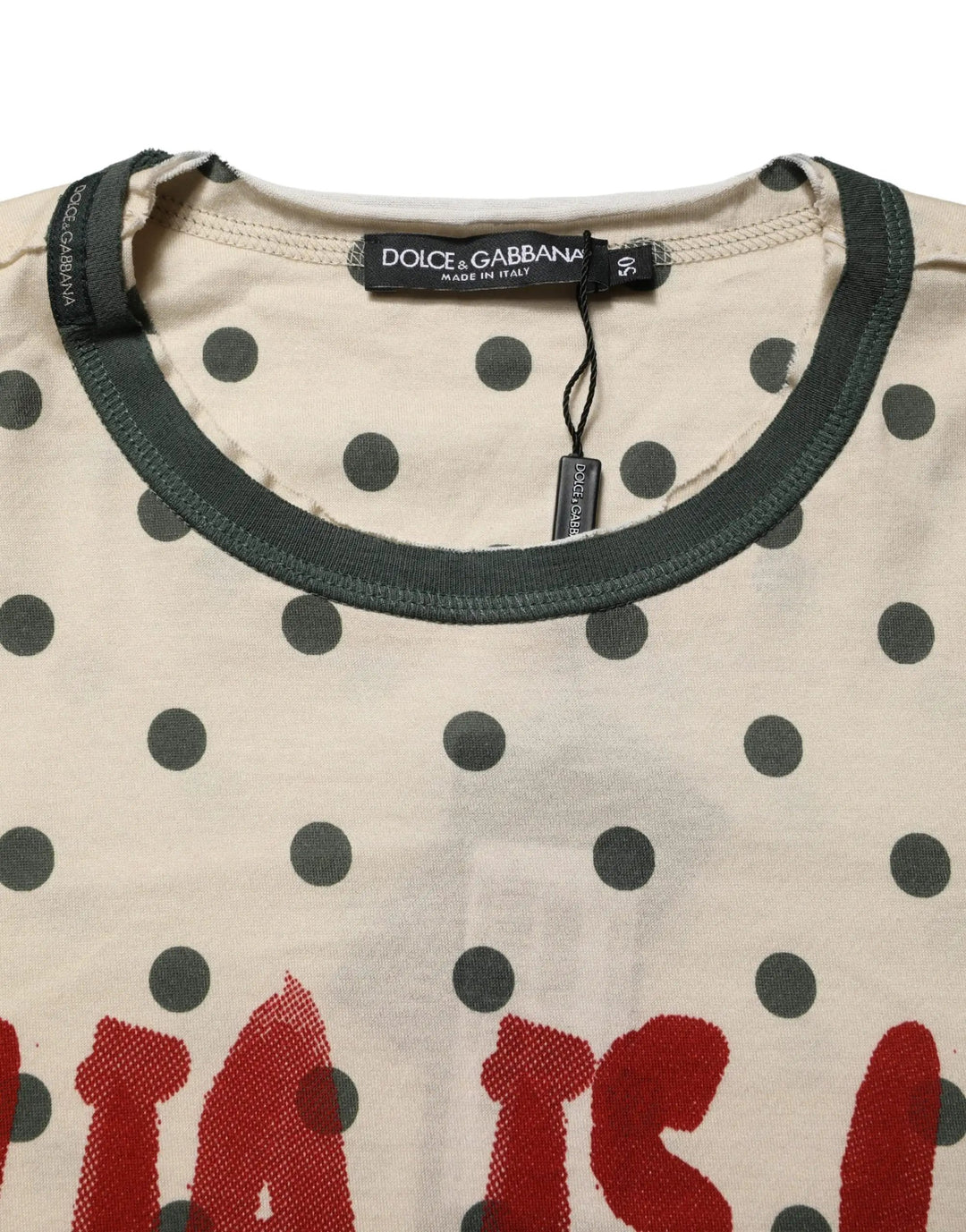 Dolce &amp; Gabbana Beige Cotton Polka Dot Graphic Tee T-shirt