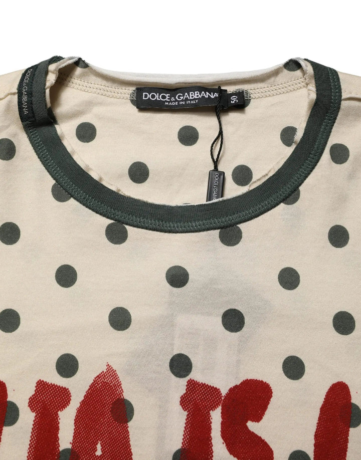 Dolce &amp; Gabbana Beige Cotton Polka Dot Graphic Tee T-shirt