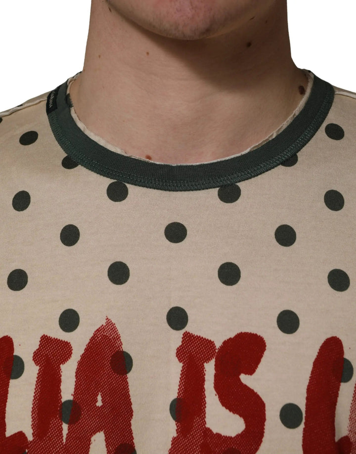 Dolce &amp; Gabbana Beige Cotton Polka Dot Graphic Tee T-shirt