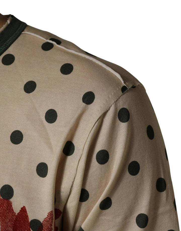 Dolce &amp; Gabbana Beige Cotton Polka Dot Graphic Tee T-shirt