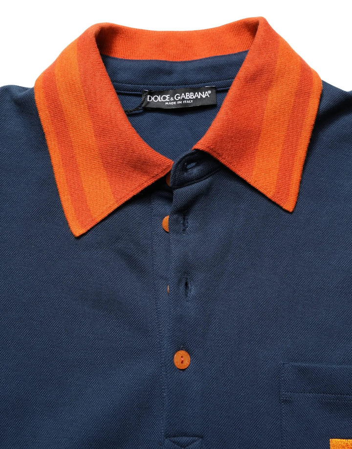 Dolce &amp; Gabbana Navy Blue Cotton Logo Short Sleeves Men Polo T-shirt