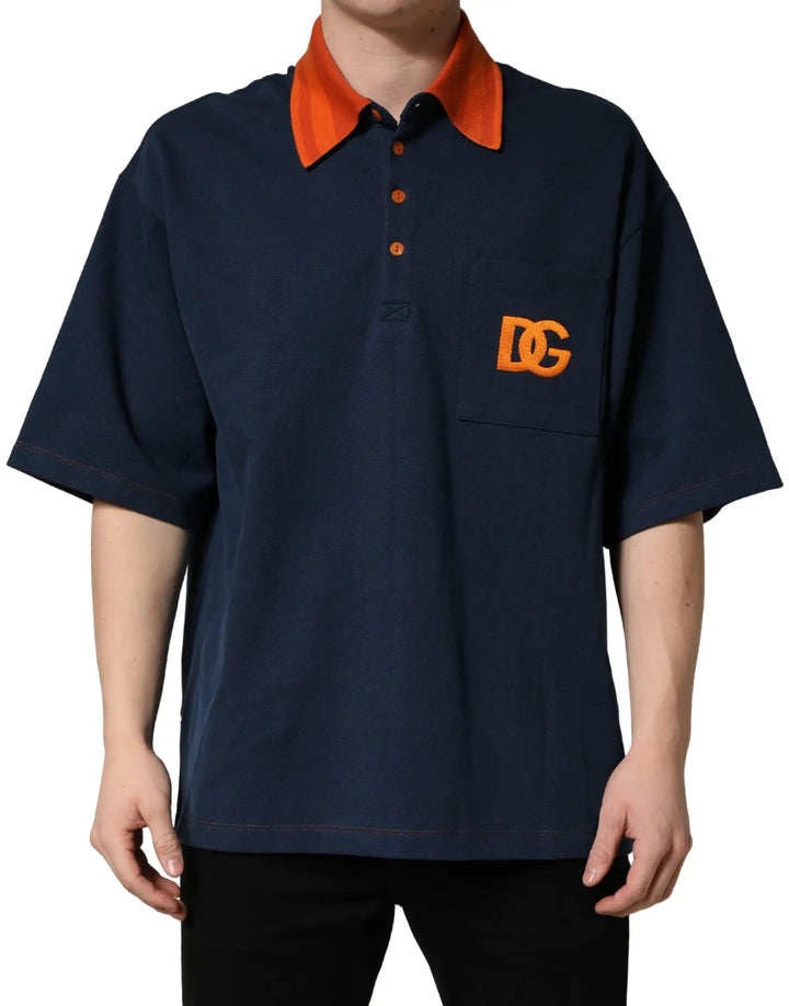 Dolce &amp; Gabbana Navy Blue Cotton Logo Short Sleeves Men Polo T-shirt