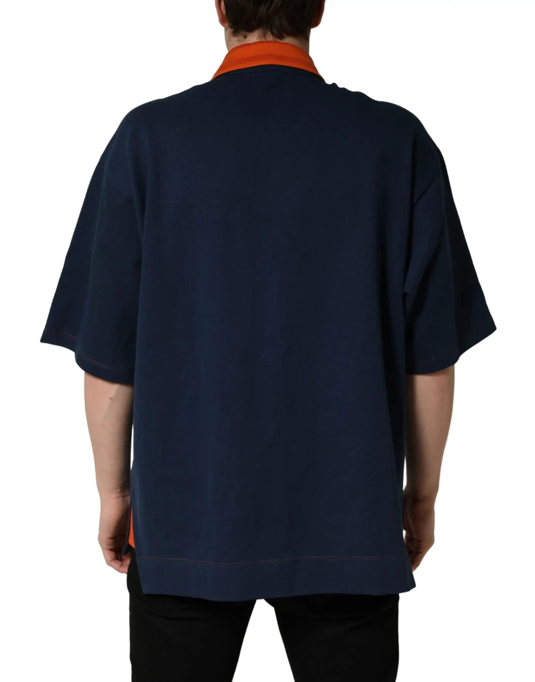 Dolce &amp; Gabbana Navy Blue Cotton Logo Short Sleeves Men Polo T-shirt