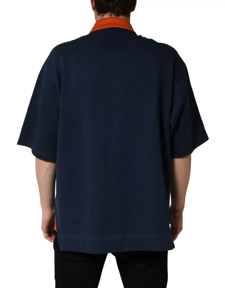 Dolce &amp; Gabbana Navy Blue Cotton Logo Short Sleeves Men Polo T-shirt