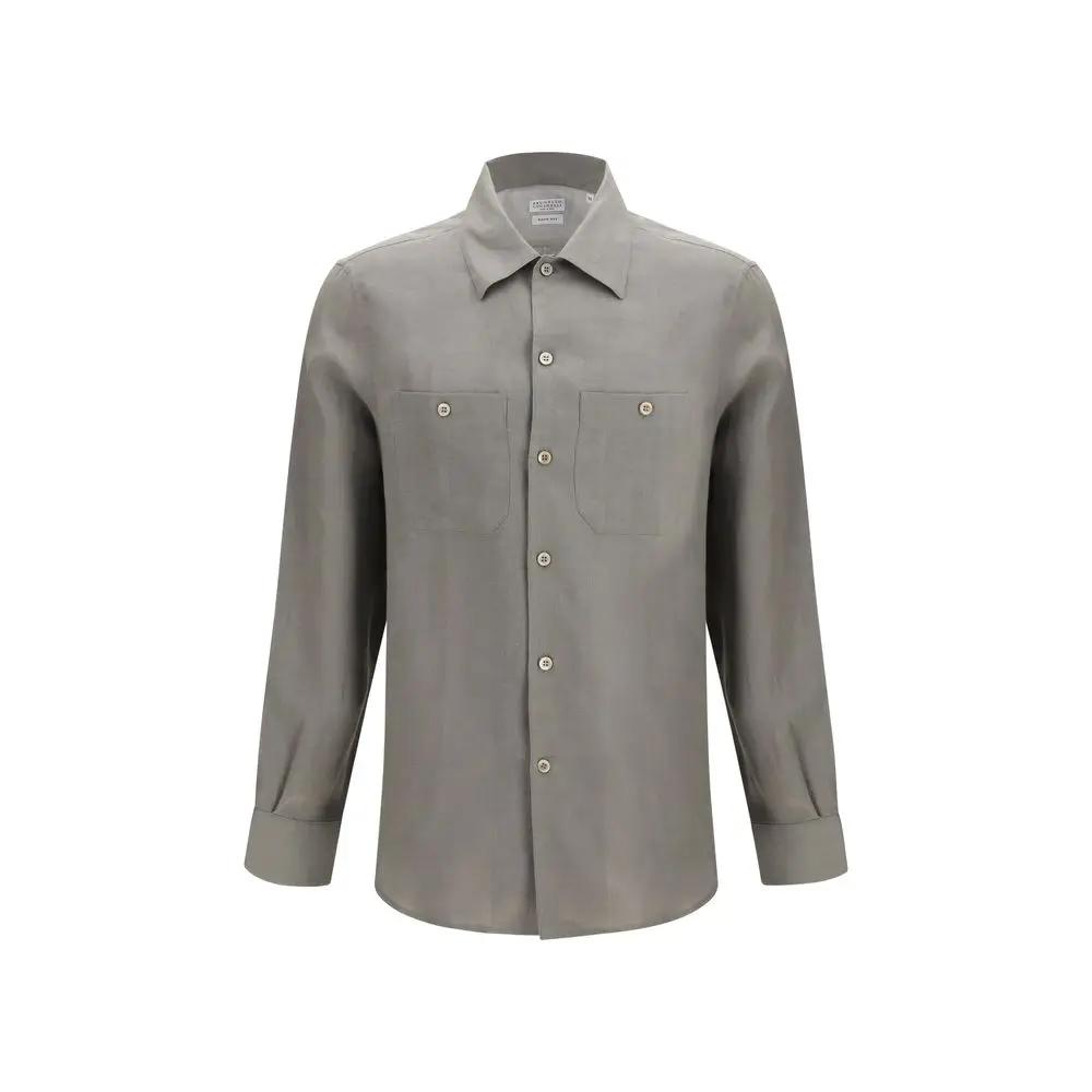 Brunello Cucinelli Bicolor Linen Dress Shirt