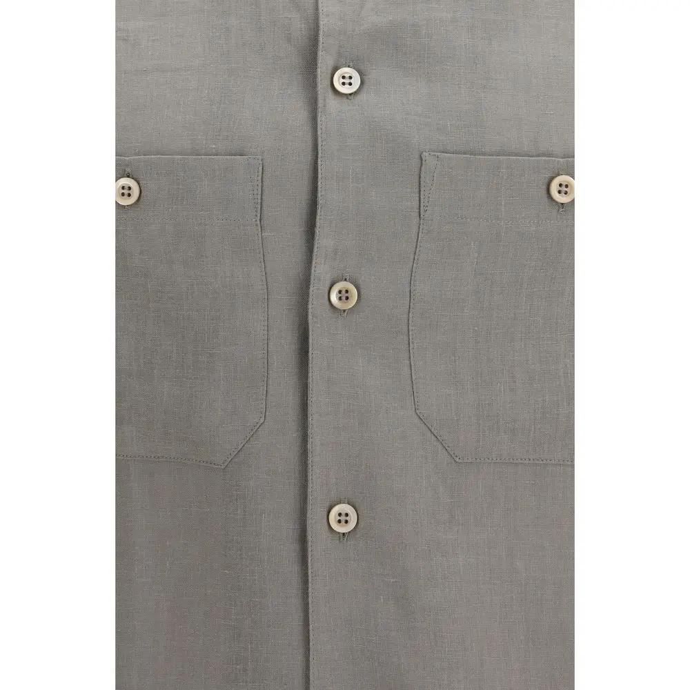 Brunello Cucinelli Bicolor Linen Dress Shirt