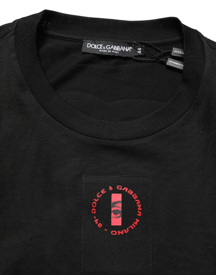 Dolce &amp; Gabbana Sample Sale | Dolce &amp; Gabbana Black Cotton Jersey Logo Patch Crew Neck T-shirt - | Designer outlet