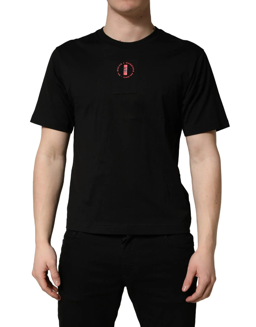 Dolce &amp; Gabbana Sample Sale | Dolce &amp; Gabbana Black Cotton Jersey Logo Patch Crew Neck T-shirt - | Designer outlet