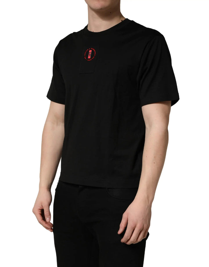 Dolce &amp; Gabbana Sample Sale | Dolce &amp; Gabbana Black Cotton Jersey Logo Patch Crew Neck T-shirt - | Designer outlet