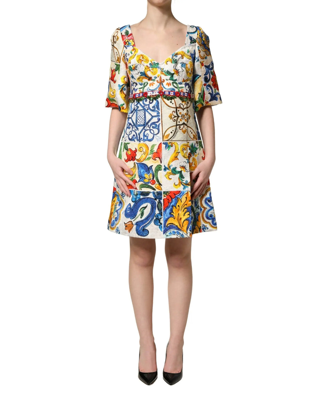 Dolce &amp; Gabbana Sample Sale | Dolce &amp; Gabbana Multicolor Majolica Print Cotton Mini Dress - | Designer outlet