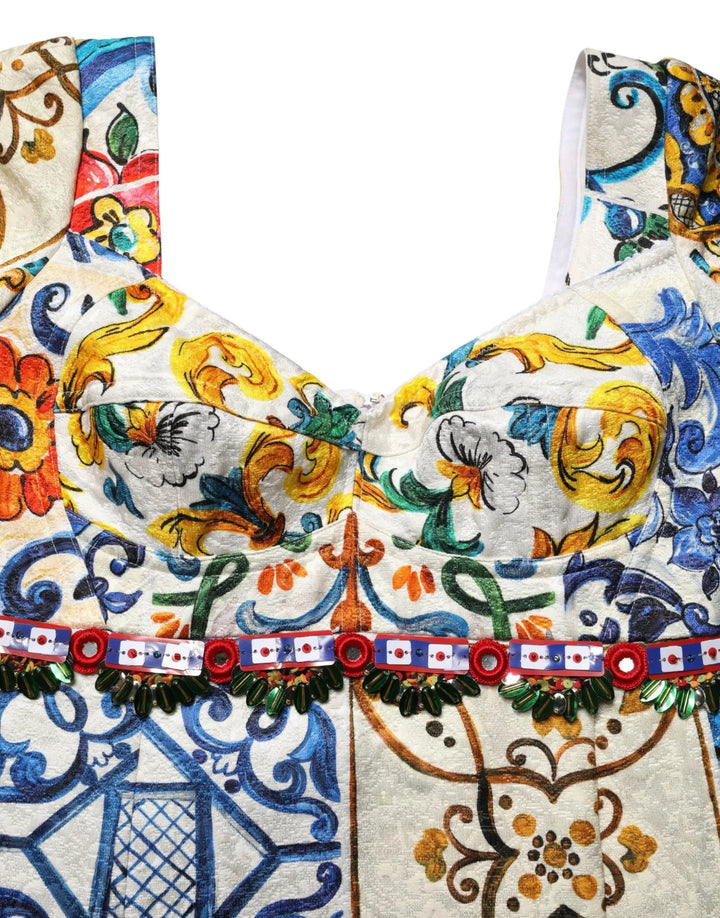 Dolce &amp; Gabbana Sample Sale | Dolce &amp; Gabbana Multicolor Majolica Print Cotton Mini Dress - | Designer outlet