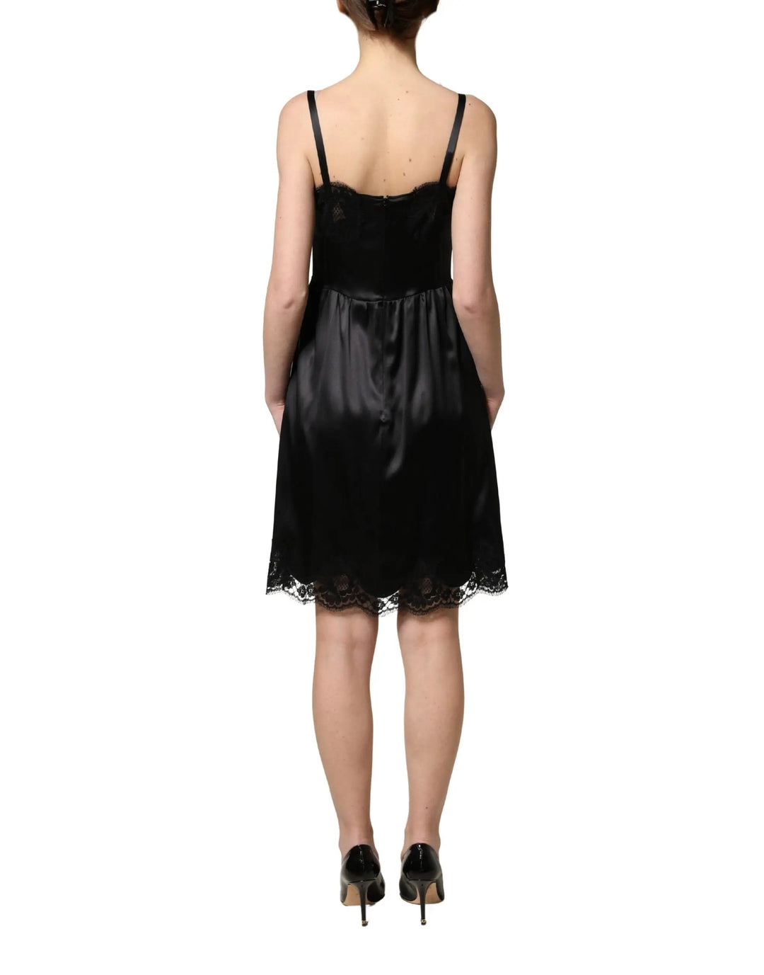 Dolce &amp; Gabbana Sample Sale | Dolce &amp; Gabbana Black Silk Satin Lace Sleeveless Mini Dress - | Designer outlet