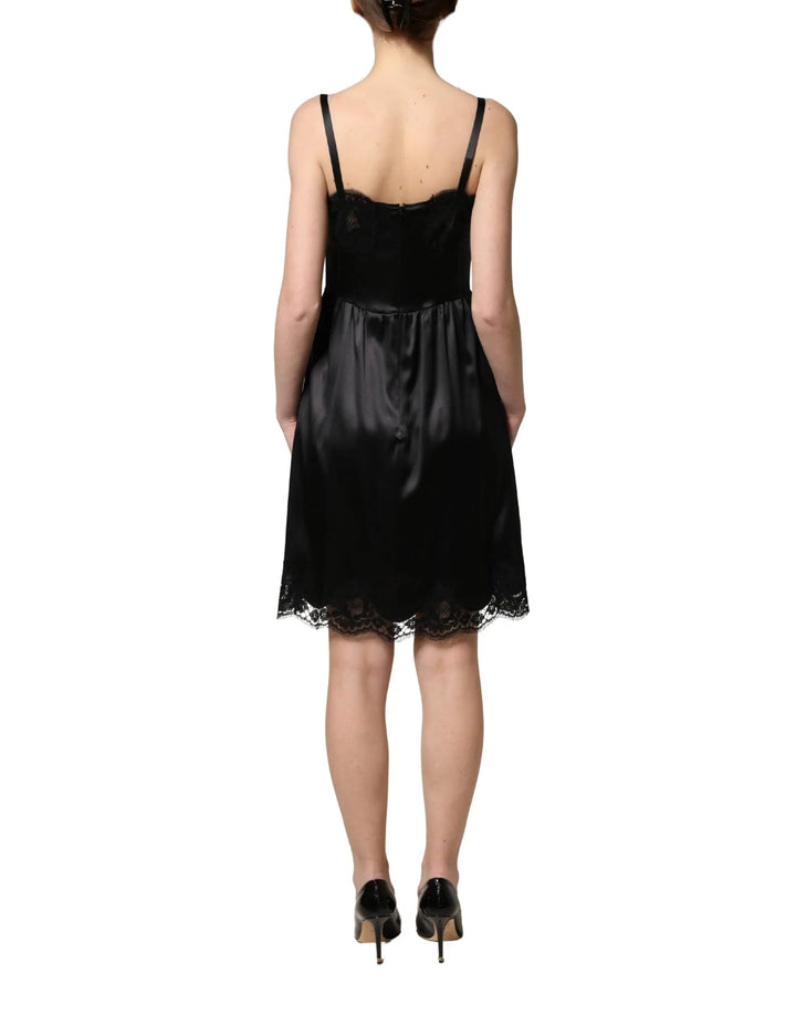 Dolce &amp; Gabbana Sample Sale | Dolce &amp; Gabbana Black Silk Satin Lace Sleeveless Mini Dress - | Designer outlet
