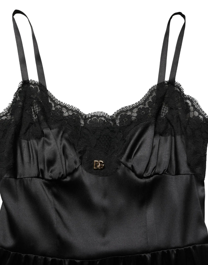 Dolce &amp; Gabbana Sample Sale | Dolce &amp; Gabbana Black Silk Satin Lace Sleeveless Mini Dress - | Designer outlet