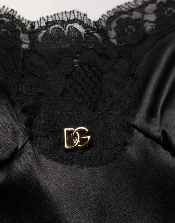 Dolce &amp; Gabbana Sample Sale | Dolce &amp; Gabbana Black Silk Satin Lace Sleeveless Mini Dress - | Designer outlet