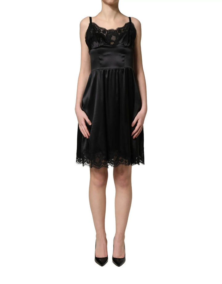 Dolce &amp; Gabbana Sample Sale | Dolce &amp; Gabbana Black Silk Satin Lace Sleeveless Mini Dress - | Designer outlet