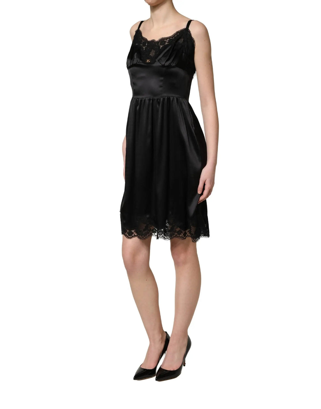 Dolce &amp; Gabbana Sample Sale | Dolce &amp; Gabbana Black Silk Satin Lace Sleeveless Mini Dress - | Designer outlet