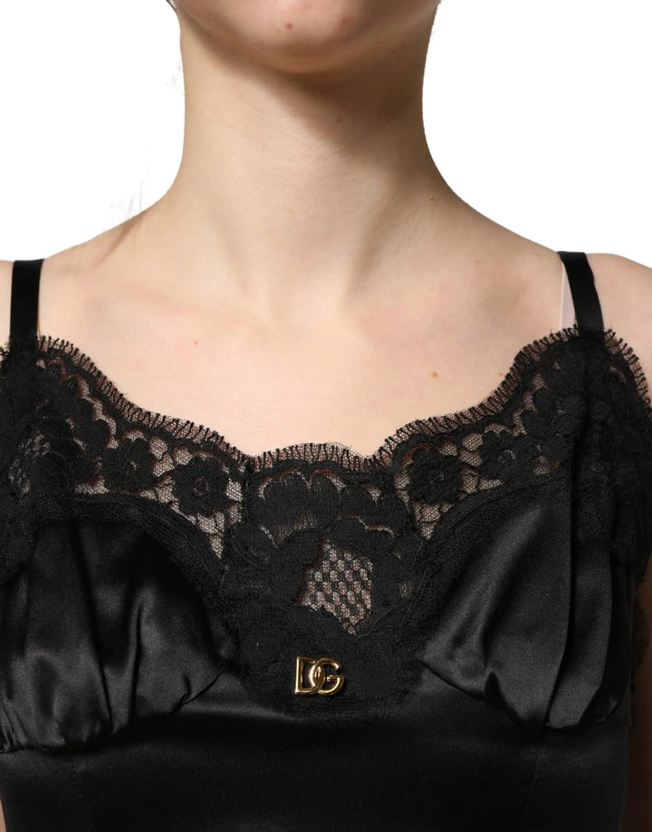 Dolce &amp; Gabbana Sample Sale | Dolce &amp; Gabbana Black Silk Satin Lace Sleeveless Mini Dress - | Designer outlet