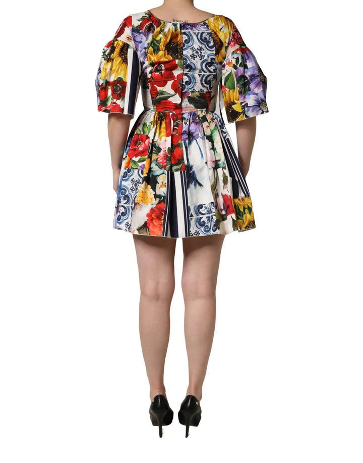 Dolce &amp; Gabbana Sample Sale | Dolce &amp; Gabbana Multicolor Patchwork Cotton Poplin Mini Dress - | Designer outlet
