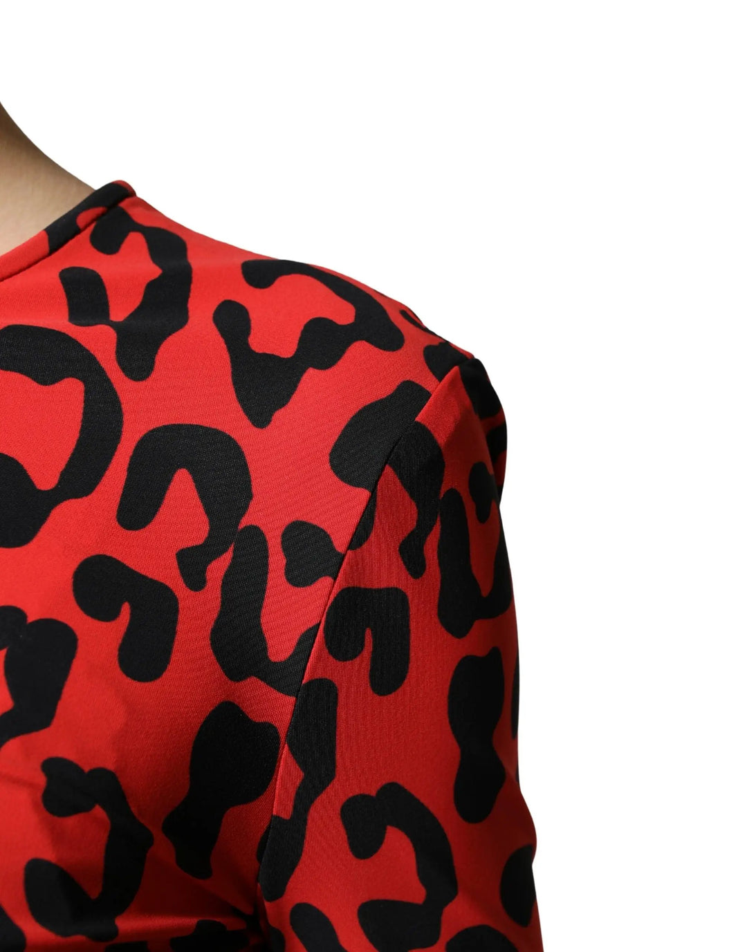 Dolce &amp; Gabbana Sample Sale | Dolce &amp; Gabbana Red Leopard Print Long Sleeves Midi Dress - | Designer outlet
