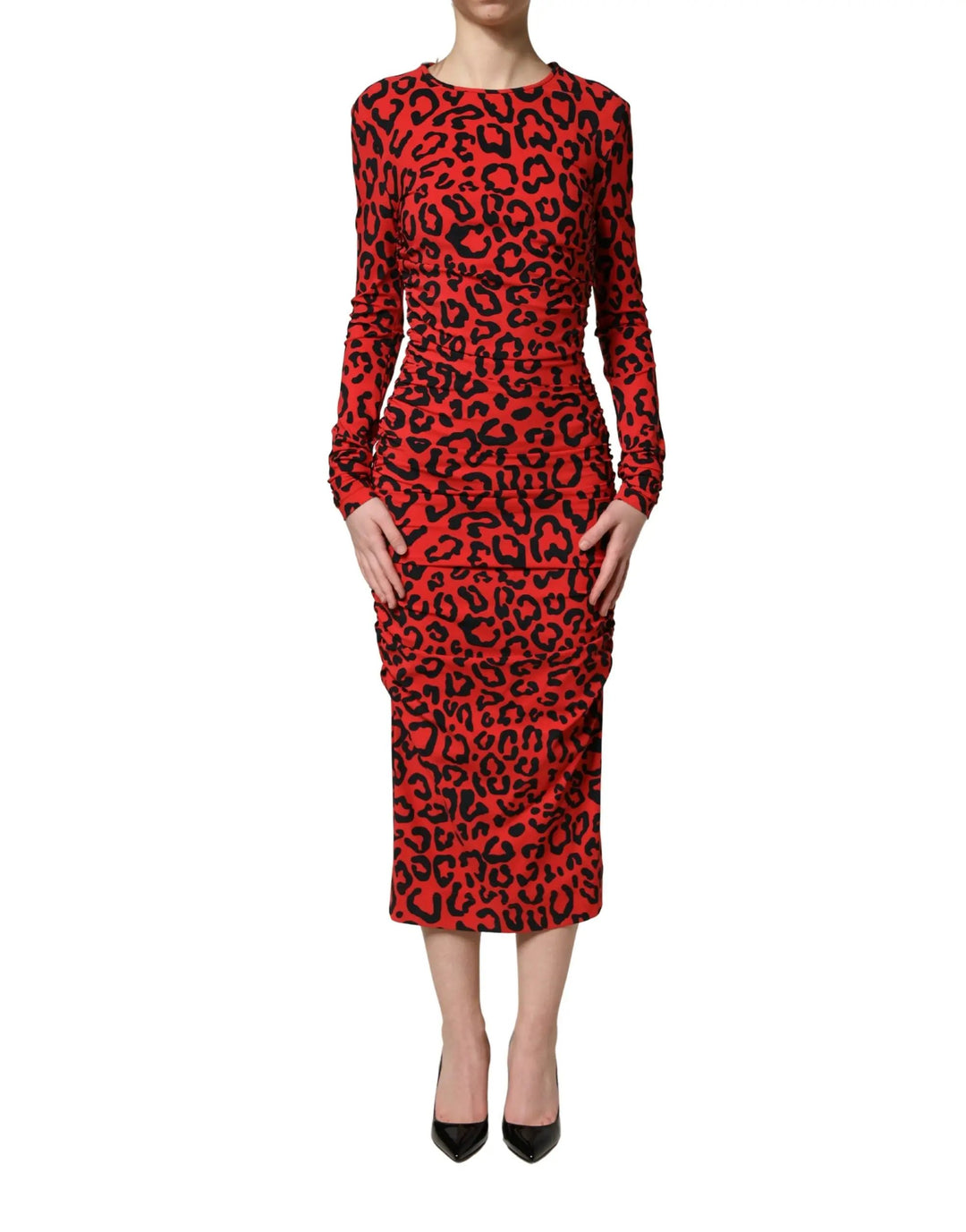 Dolce & Gabbana Red Leopard Print Long Sleeves Midi Dress – Ask Me Wear