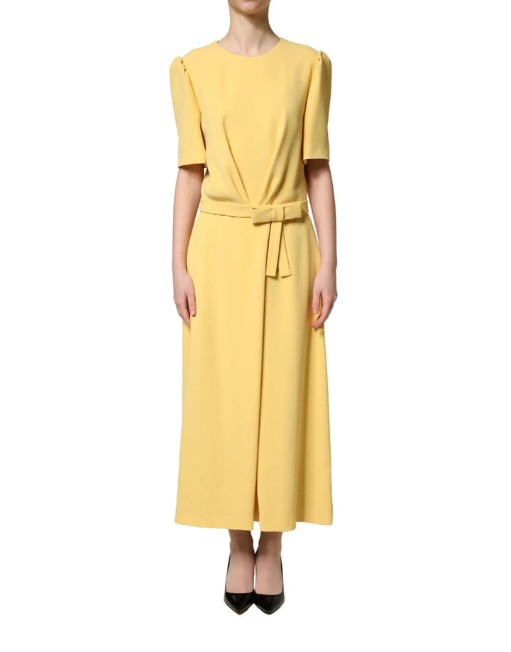 Dolce &amp; Gabbana Sample Sale | Dolce &amp; Gabbana Yellow Short-Sleeved Crew Neck Midi Dress - | Designer outlet