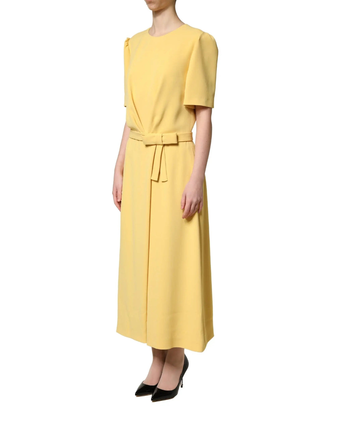 Dolce &amp; Gabbana Sample Sale | Dolce &amp; Gabbana Yellow Short-Sleeved Crew Neck Midi Dress - | Designer outlet